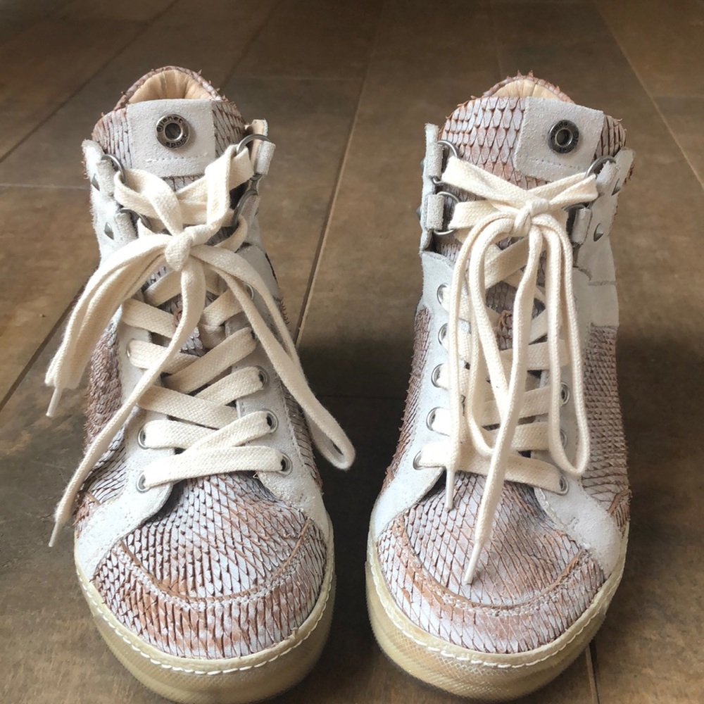 EuropeanJanet Sport leather suede heel sneakers